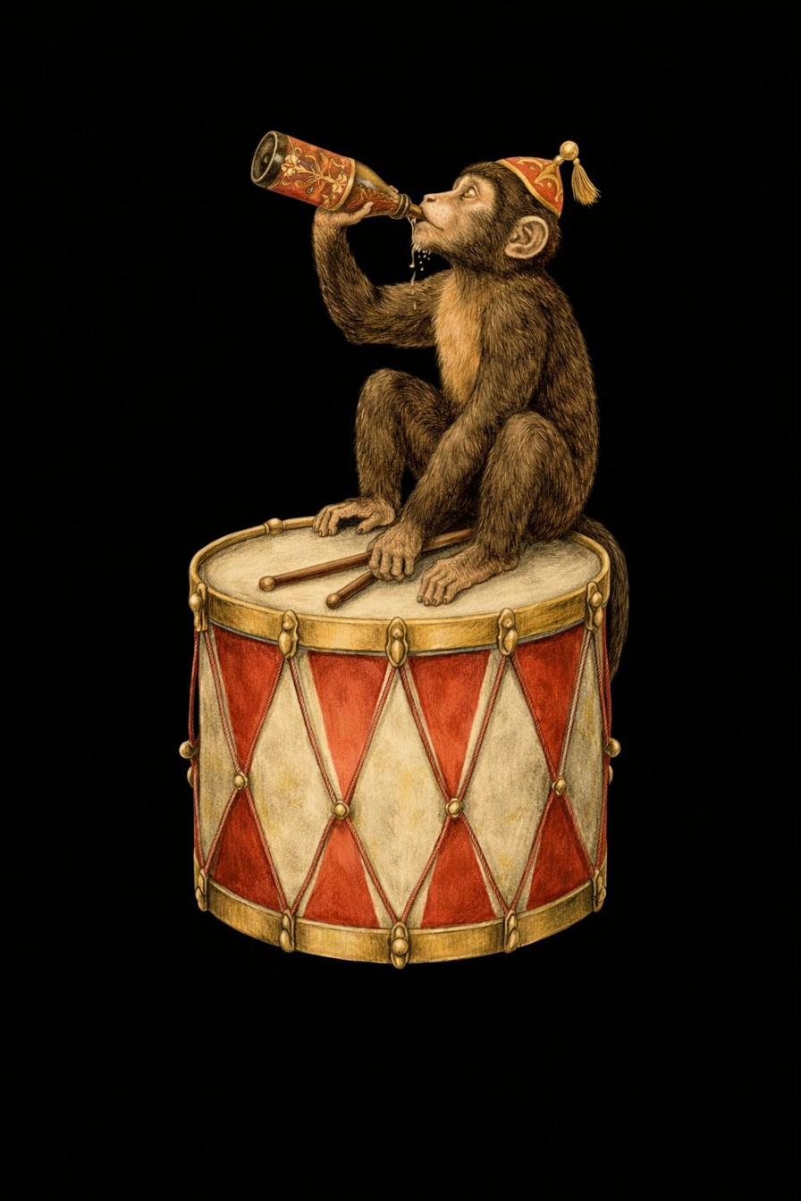 Ilustração vintage de macaco a tocar tambor